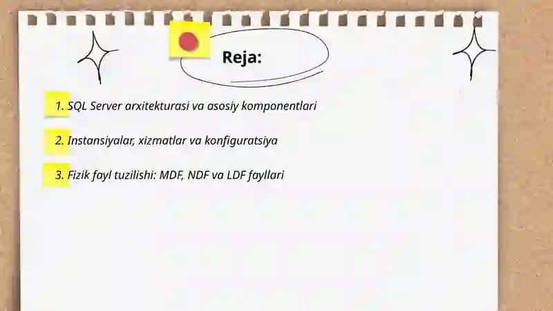 SQL SERVER va uning tuzilmasi 2
