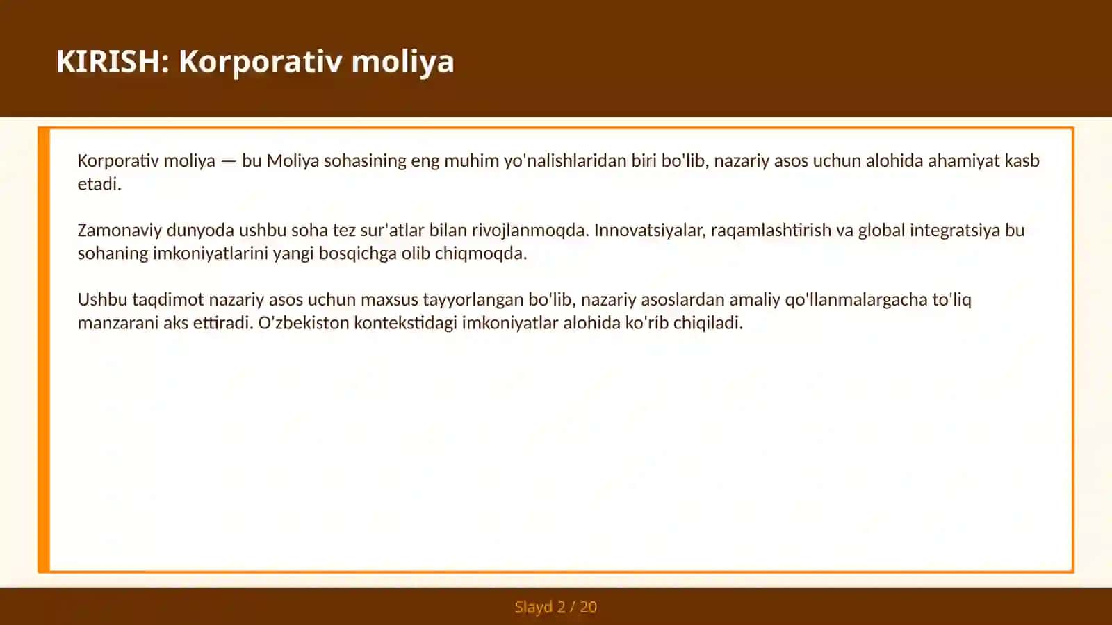 Korporativ moliya 2