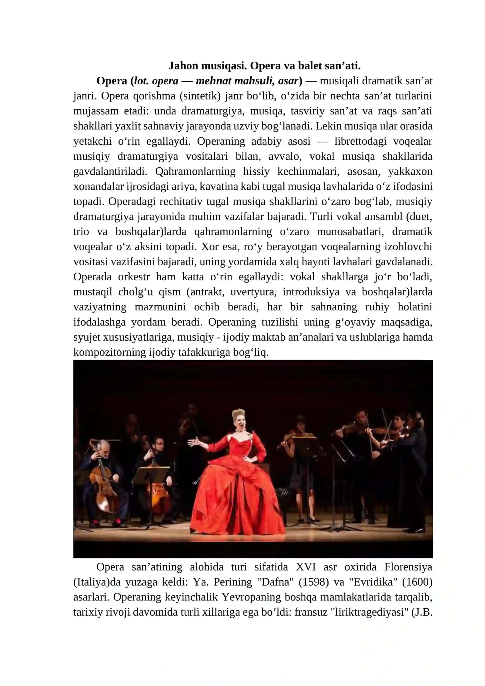 Jahon musiqasi. Opera va balet san’ati. 2
