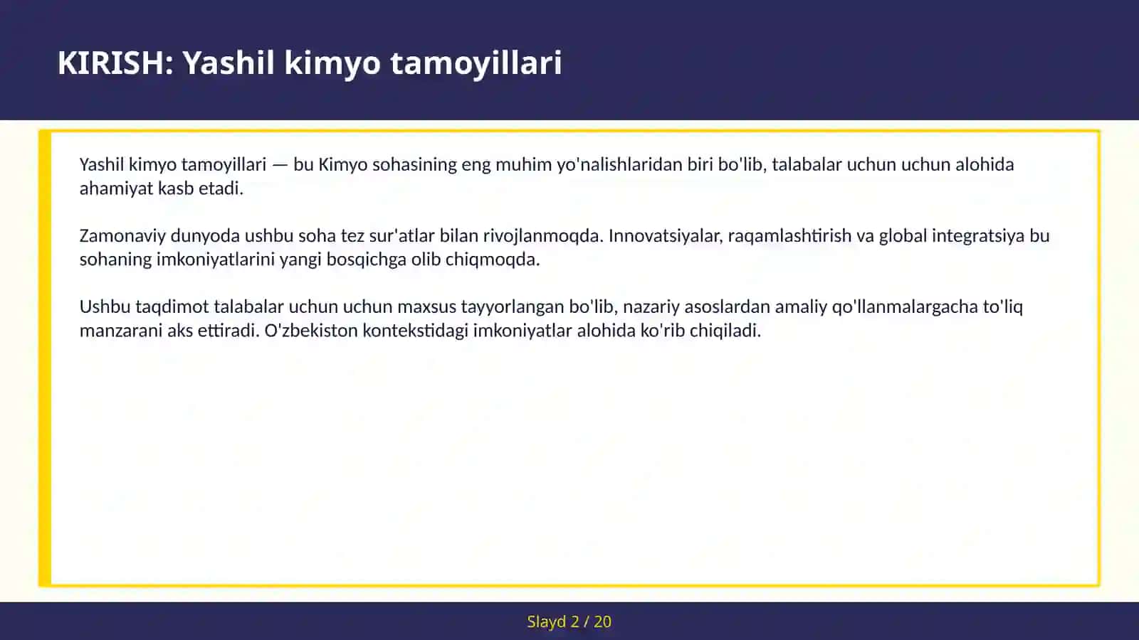 YASHIL KIMYO TAMOYILLARI 2