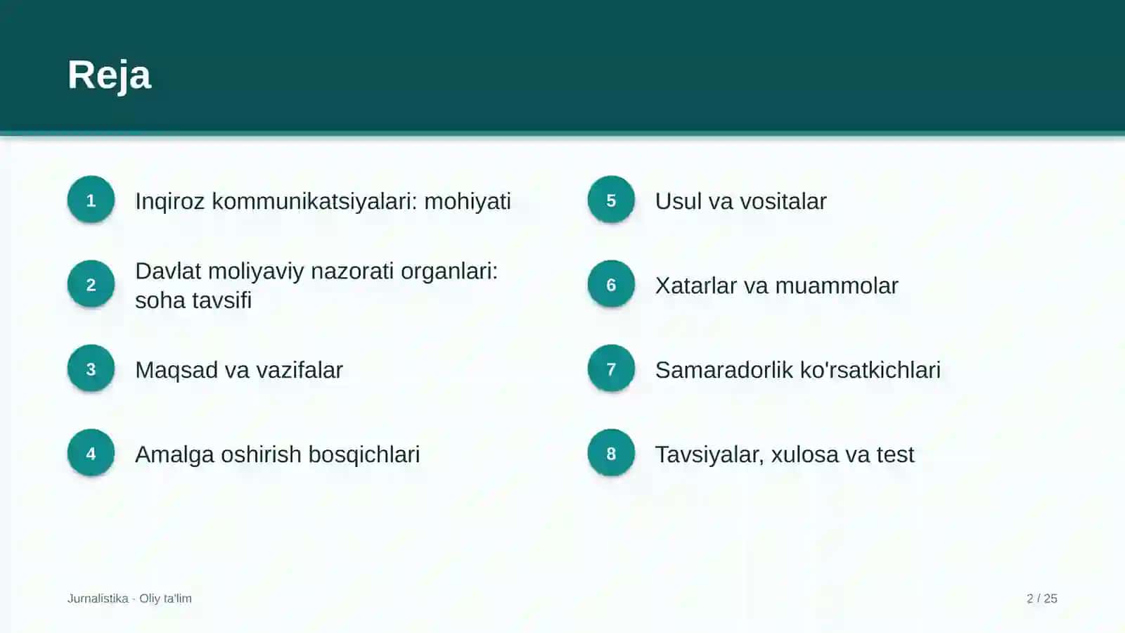 Davlat moliyaviy nazorati organlarida inqiroz kommunikatsiyalari 2
