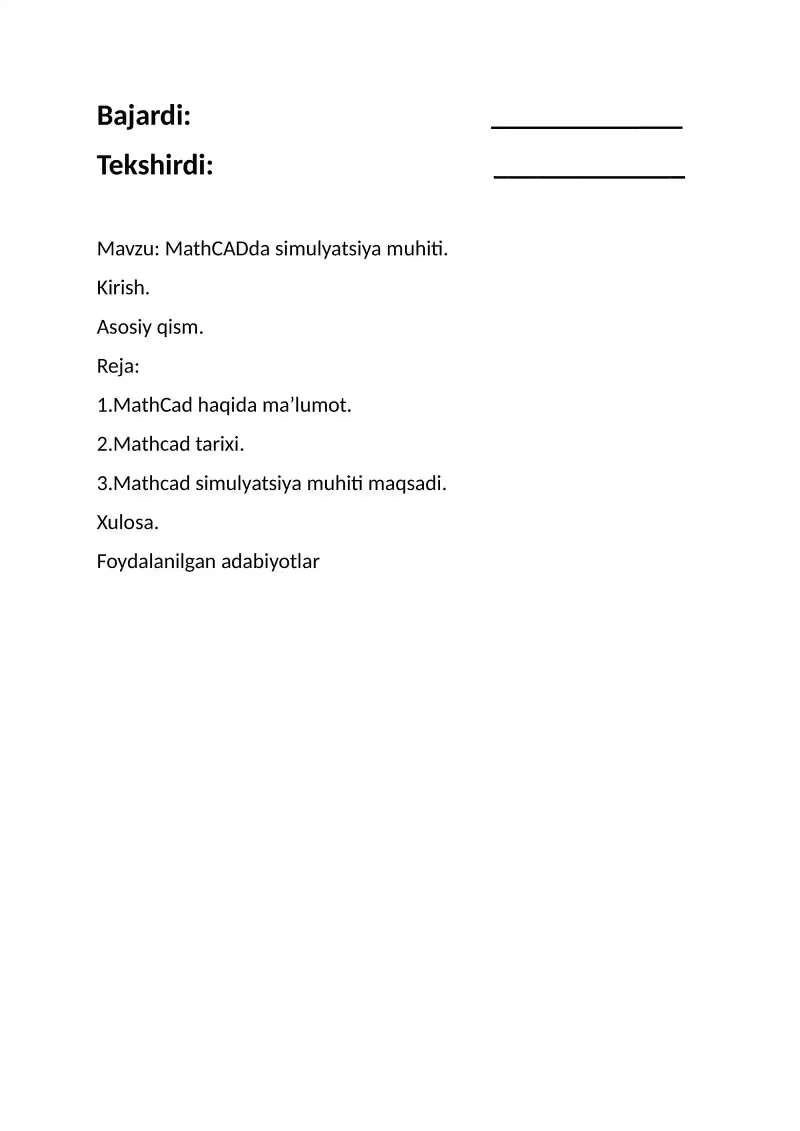 MathCADda simulyatsiya muhiti 2