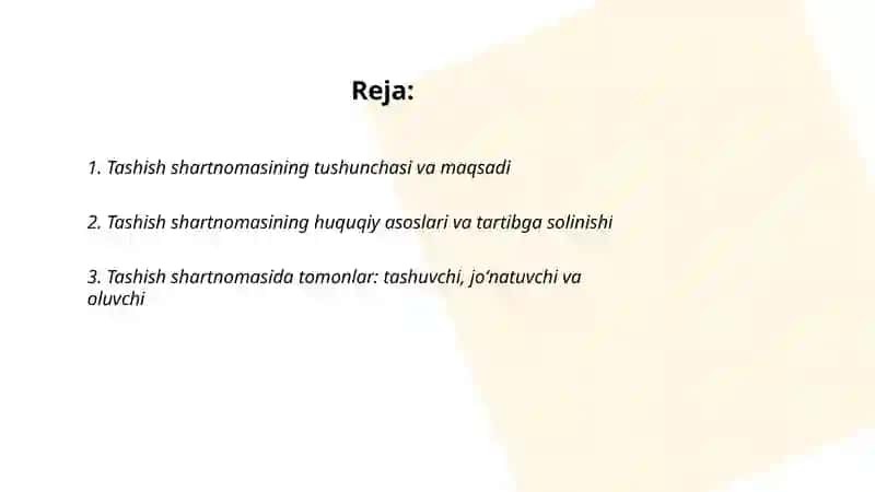 Tashish shartnomasi tushunchasi va turlari 2