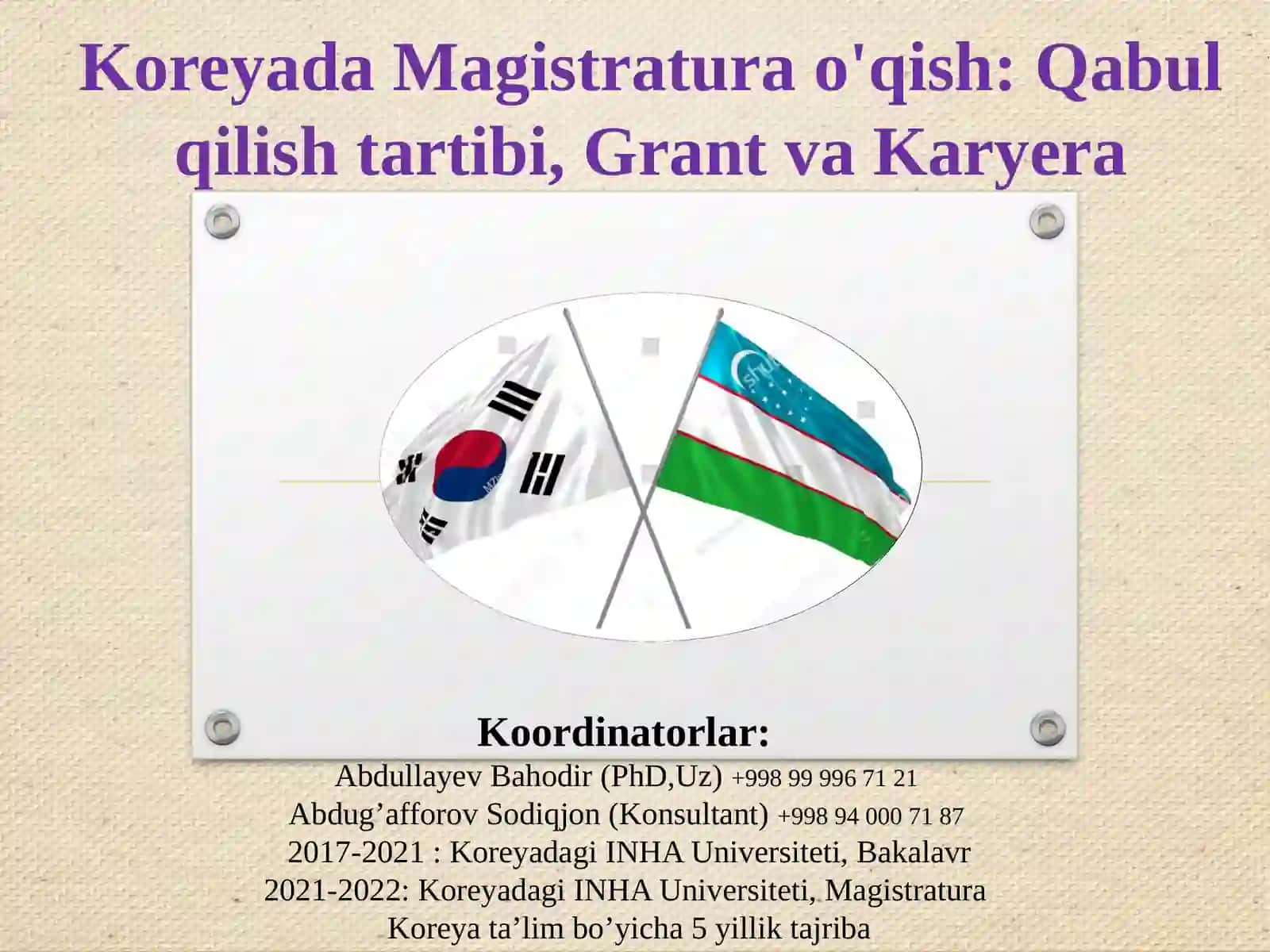 Koreyada O’qib Ishlash 2