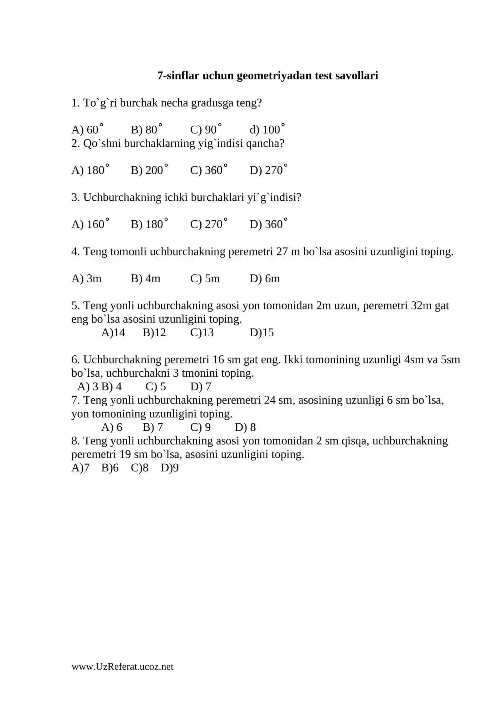 7-sinflar uchun algeradan test savollari 2