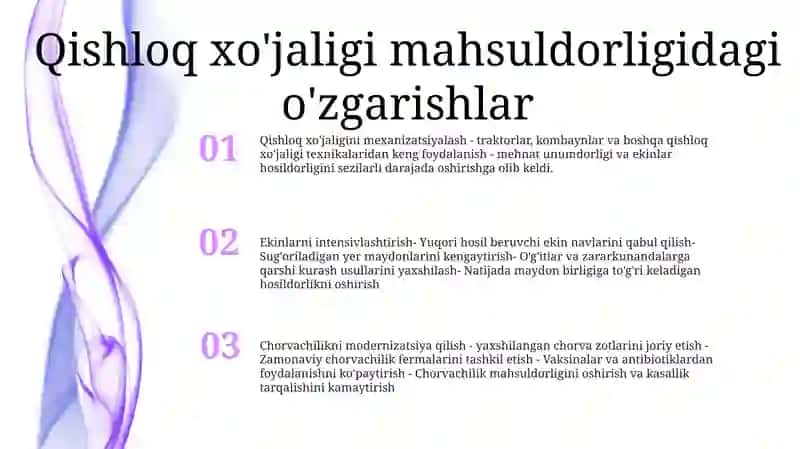 Qishloq Xo'jaligi Va Sanoat Sohasidagi O'Zgarishlar 2
