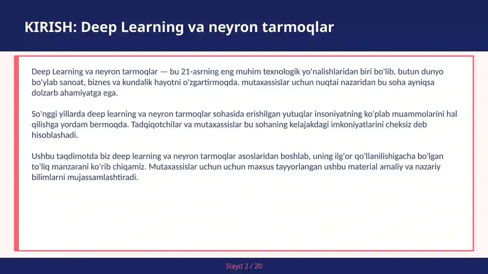 DEEP LEARNING VA NEYRON TARMOQLAR 2