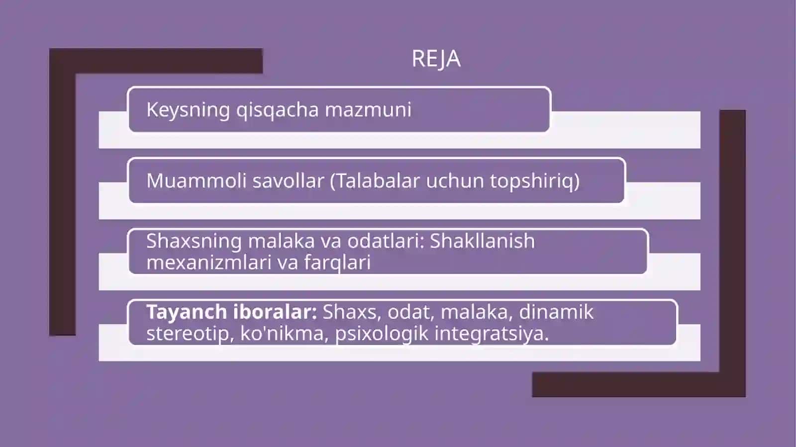 Shaxsning malaka va odatlari 2