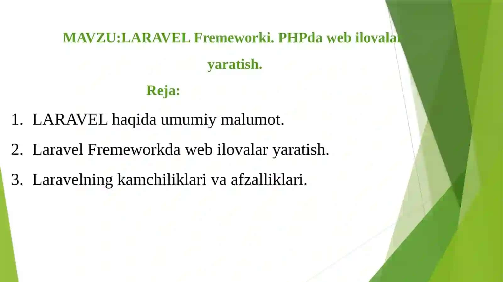 LARAVEL Fremeworki.PHPda web ilovalar yaratish 2