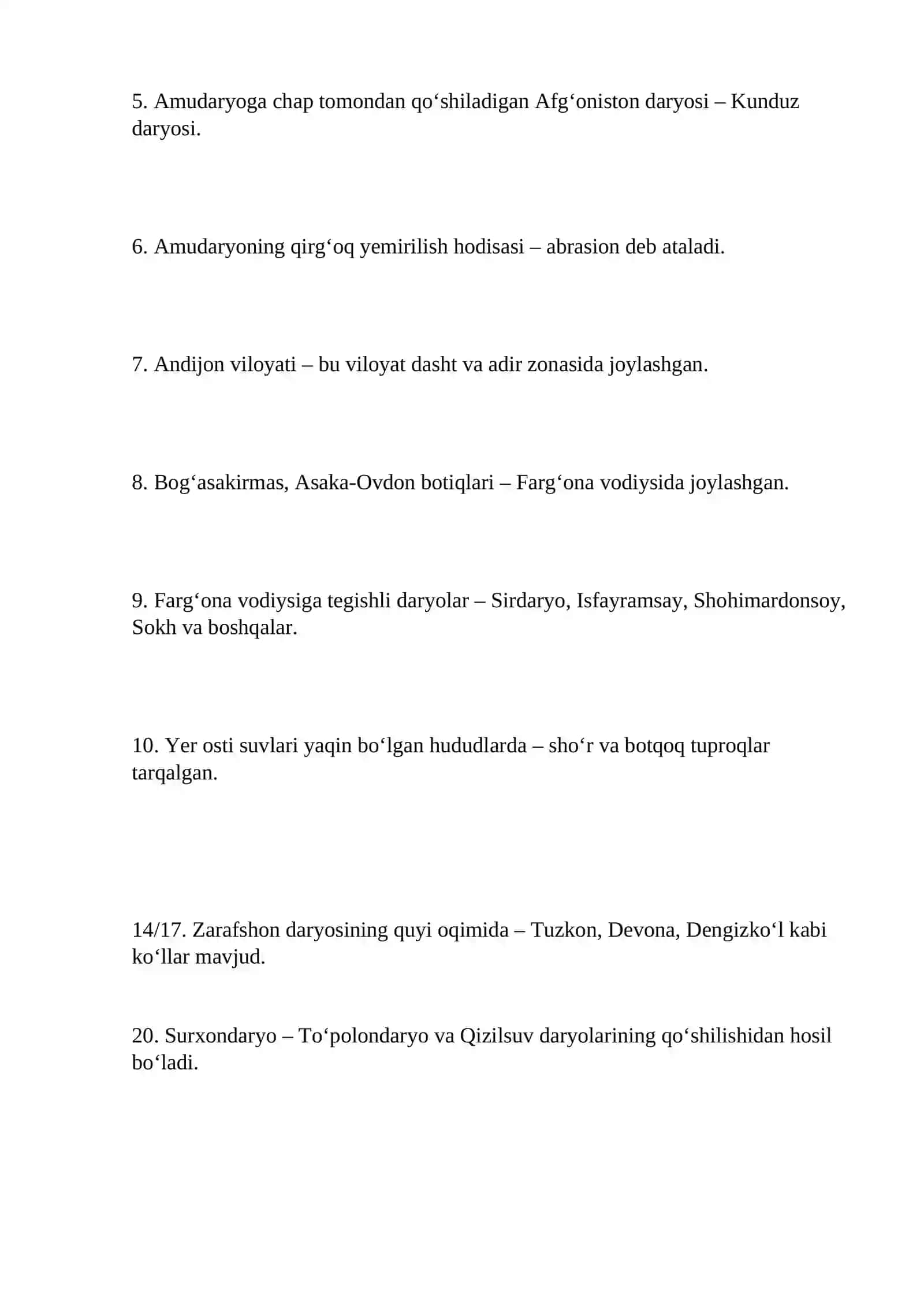 O’zbekiston geografiyasi test savollari GOST 2
