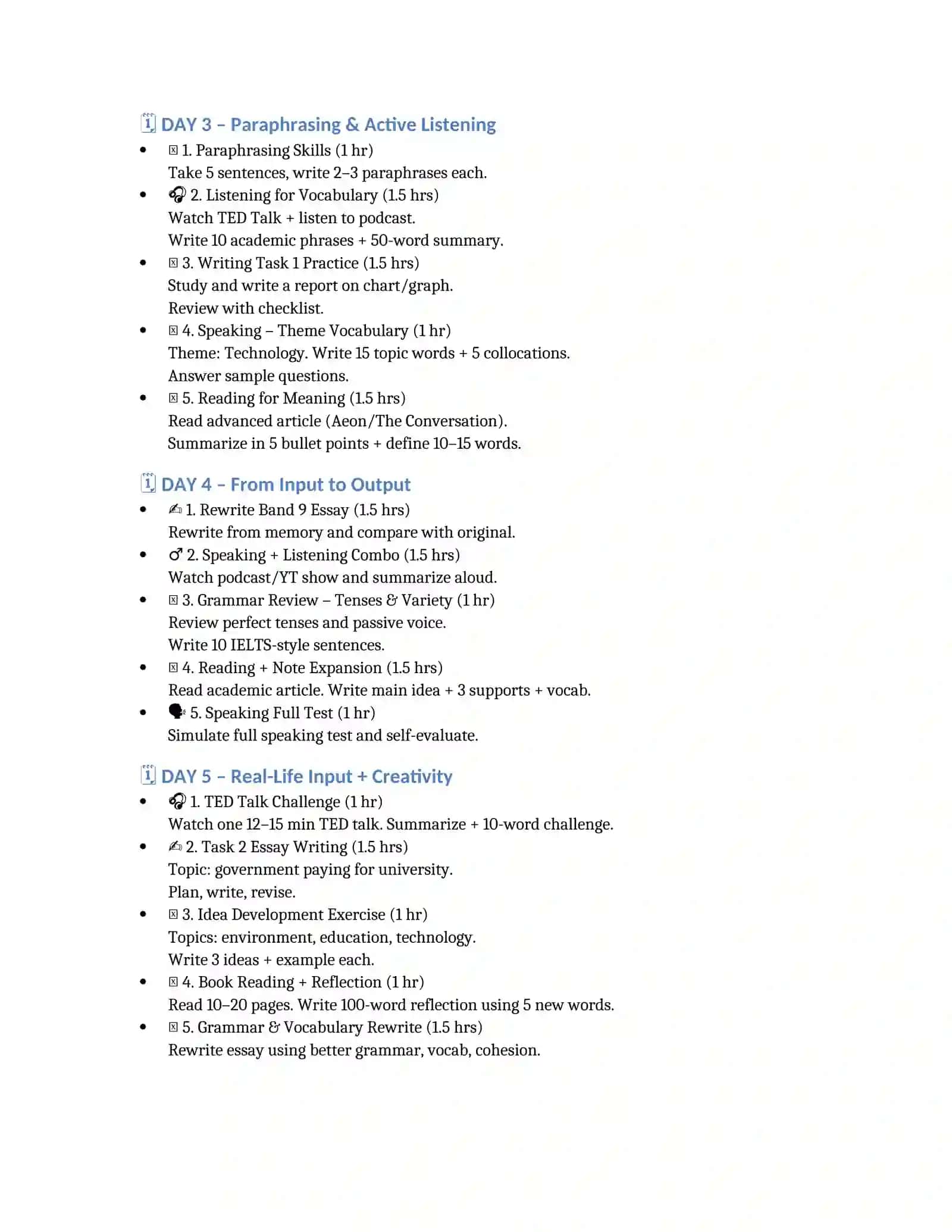 IELTS Intensive 7-Day Study Plan 2