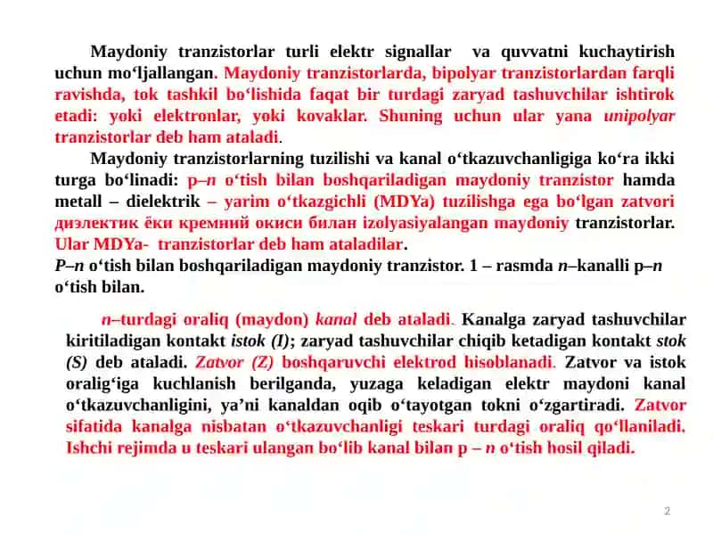 Maydoniy tranzistorlar 2