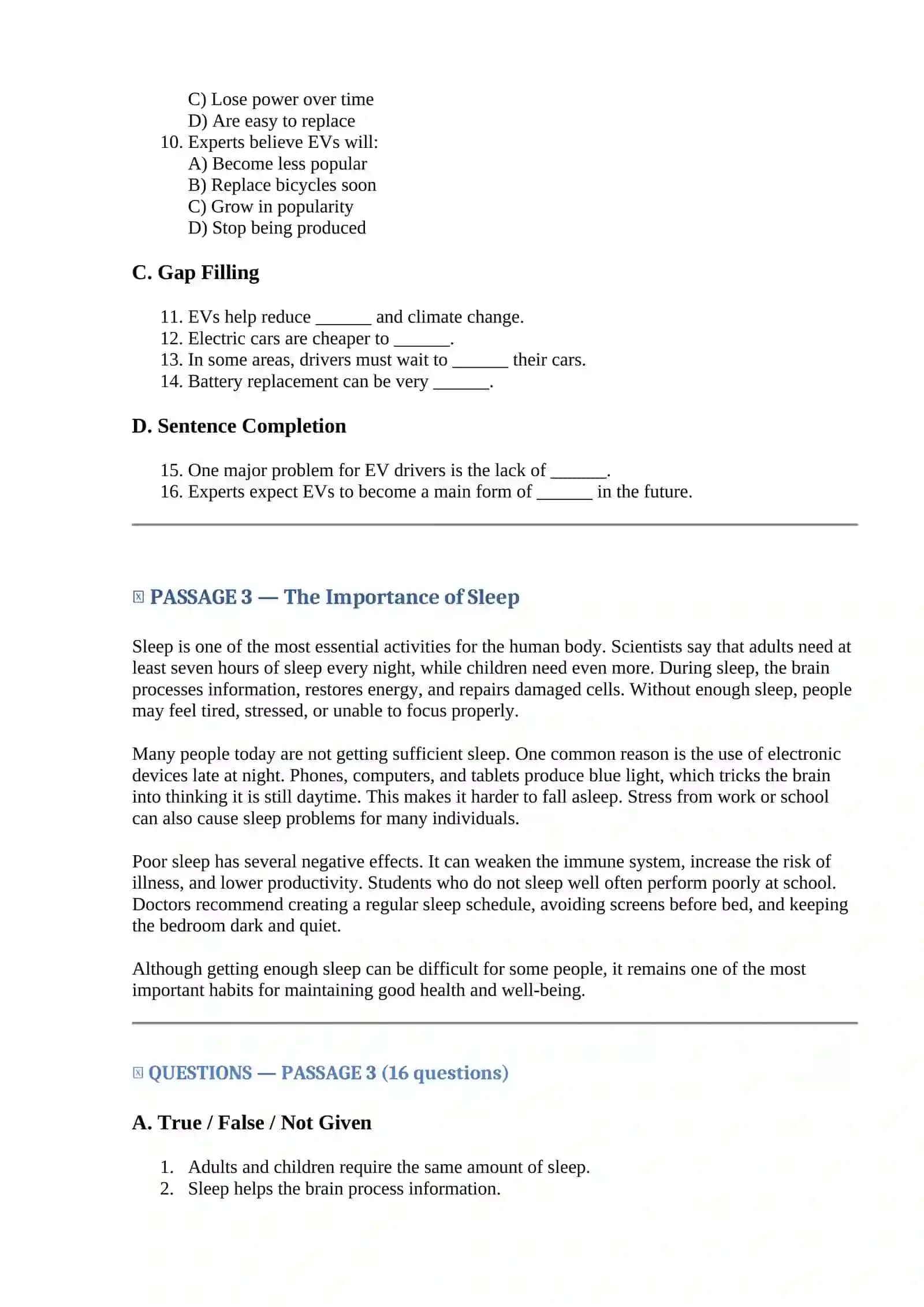 Reading passages for elementary and intermediate students 2