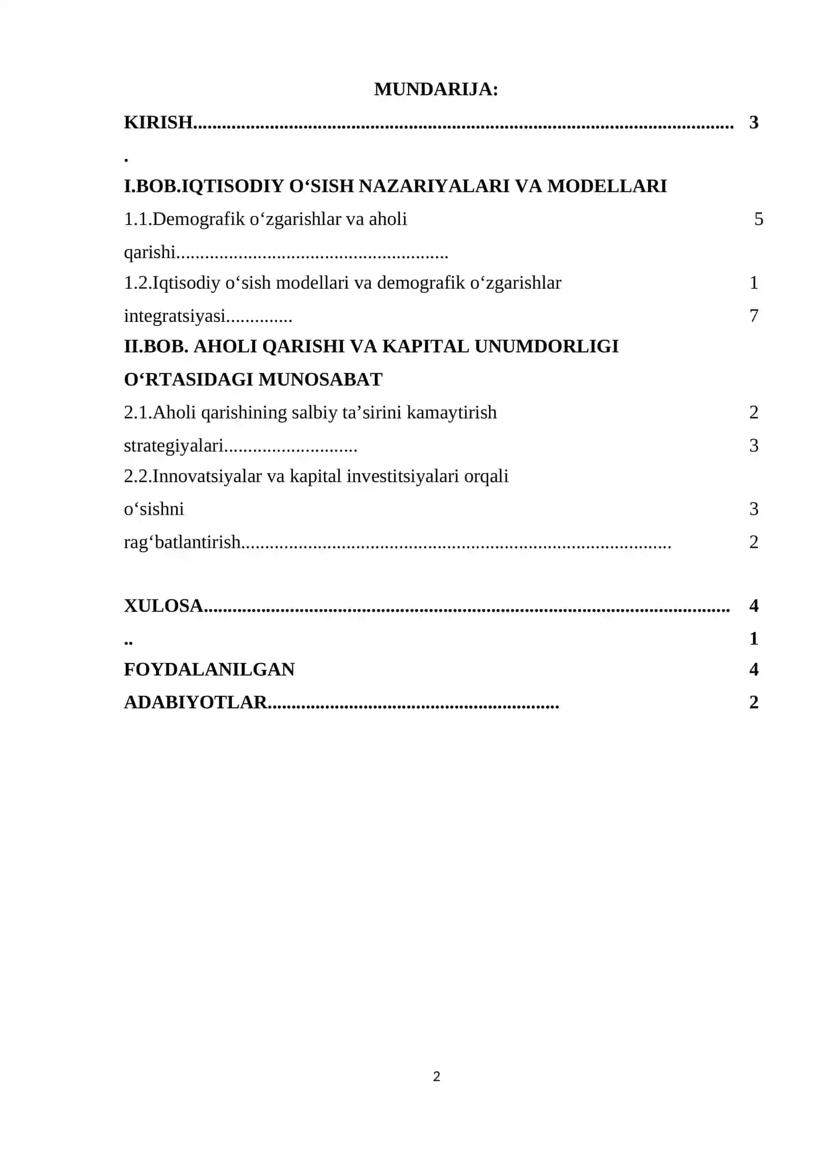 IQTISODIY O‘SISH MODELLARI VA DEMOGRAFIK O‘ZGARISHLAR (AHOLI QARISHI) 2