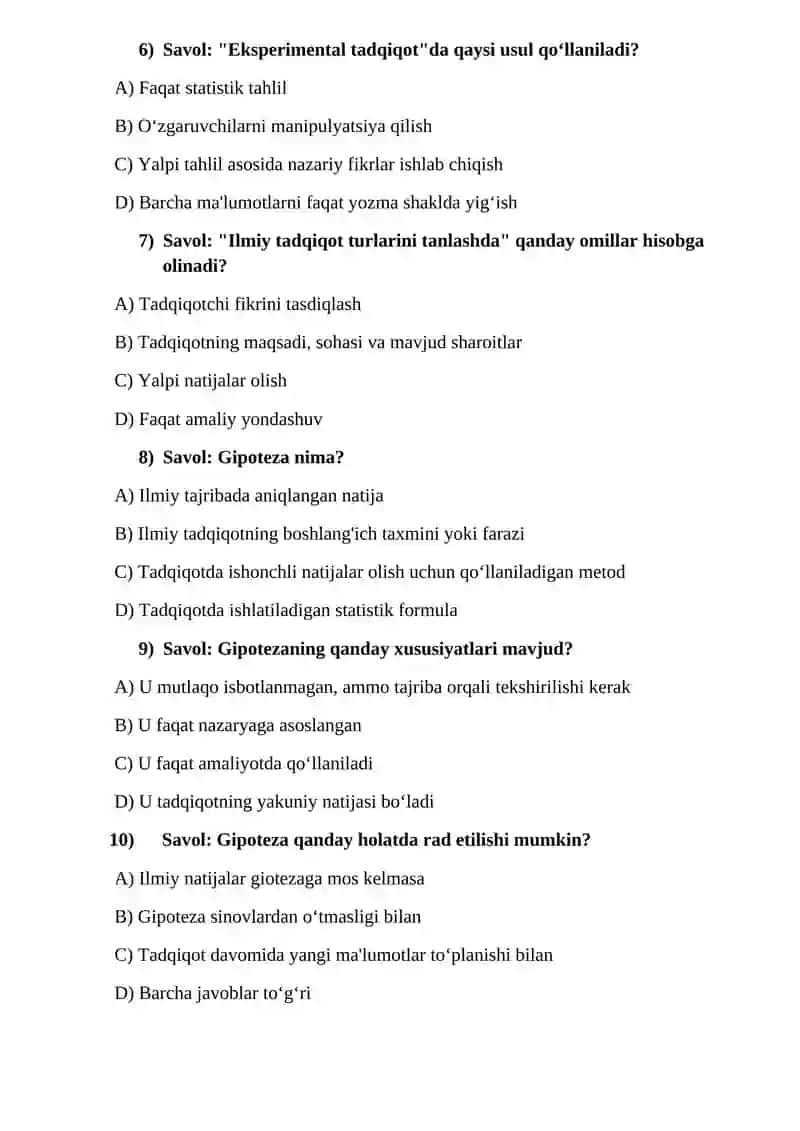 audit test savollar va javoblari 2