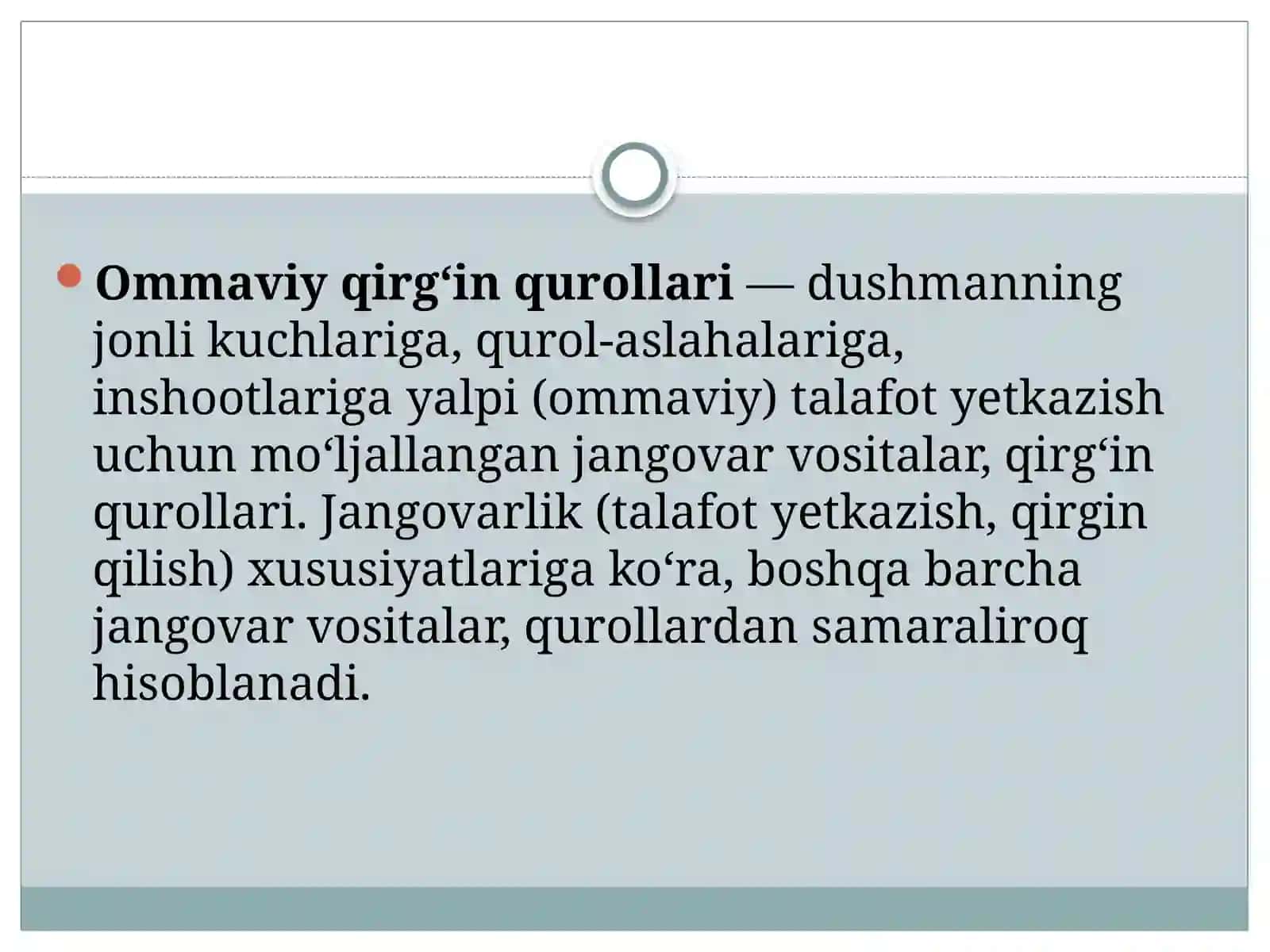 Ommaviy Qirg'in Qurollari Tasnifi 2