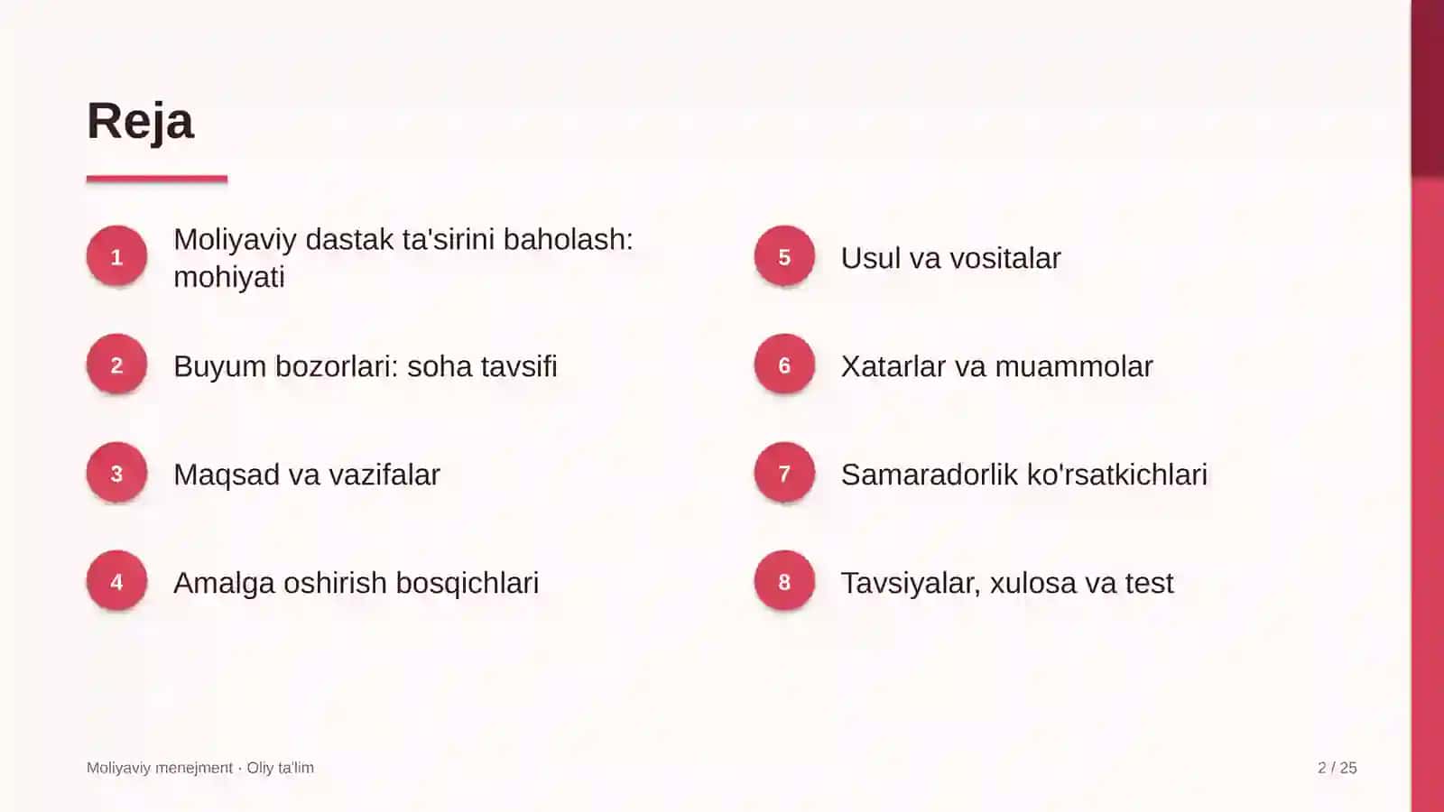 Moliyaviy dastak ta'sirini baholash 2