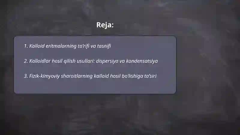 Kalloid eritmalarni olinish va xossalari 2