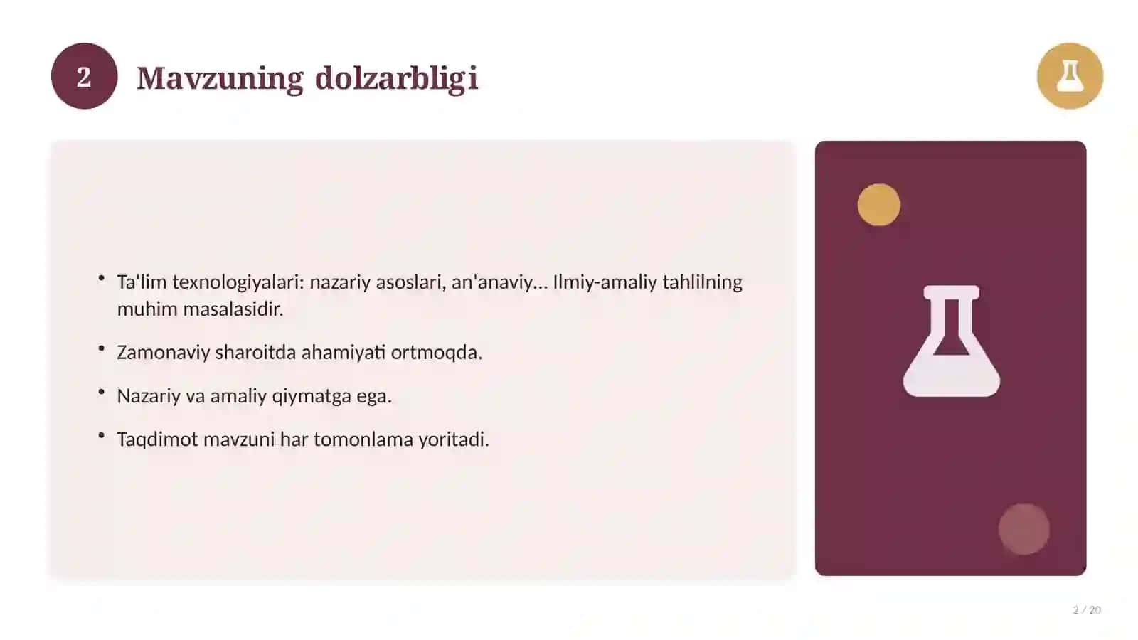 Ta'lim texnologiyalari: nazariy asoslari, an'anaviy yondashuvda (Magistrlik dissertatsiyasi mavzusi) 2