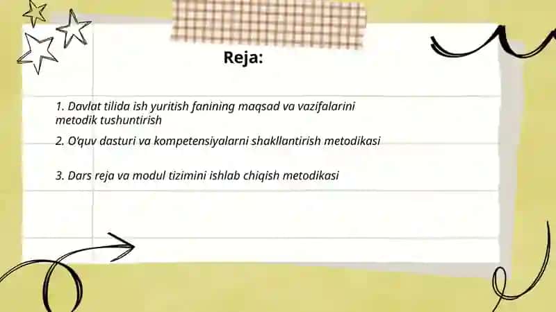 Davlat tilida ish yuritish "fanini õqitish metodikasi 2