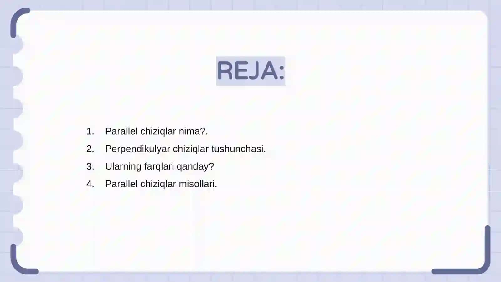 Parallel va perpendikulyar to'g'ri chiziqlar 2