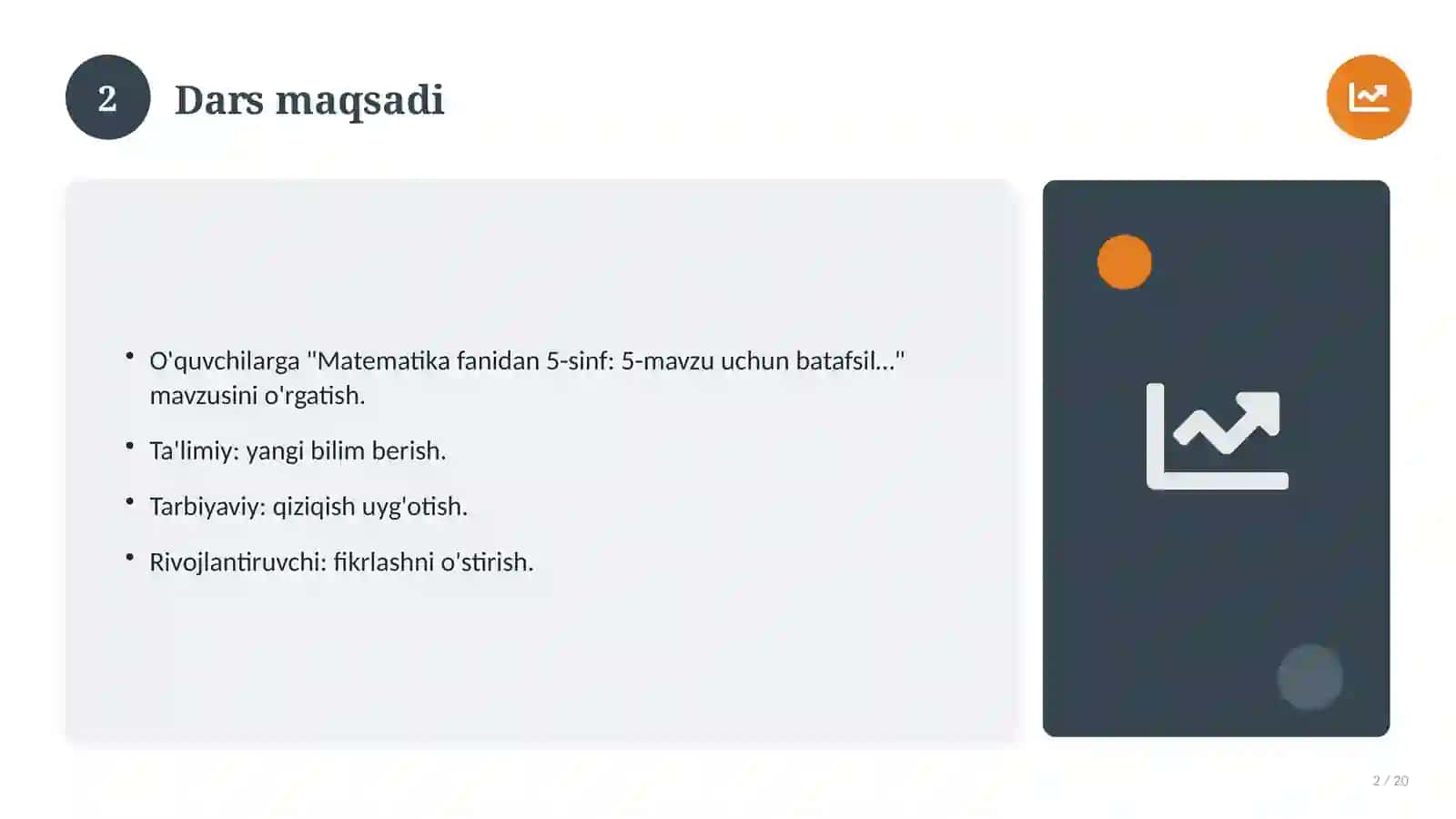 Matematika fanidan 5-sinf: 5-mavzu uchun batafsil dars ishlanmasi 2