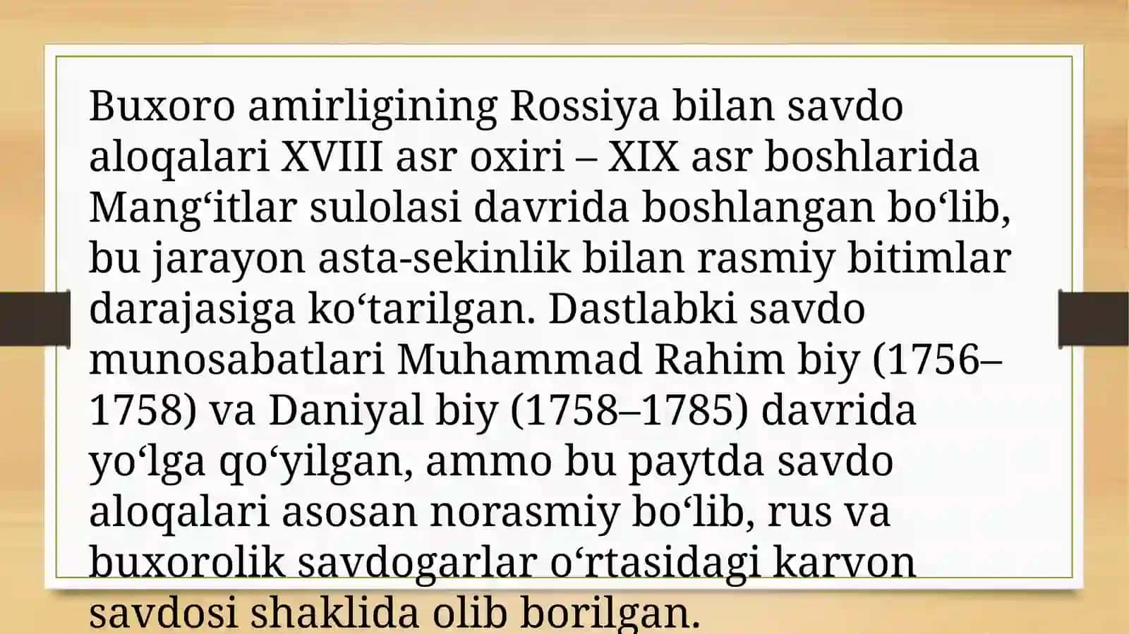 Buxoro amirligining Rossiya bilan savdo aloqalari. 2