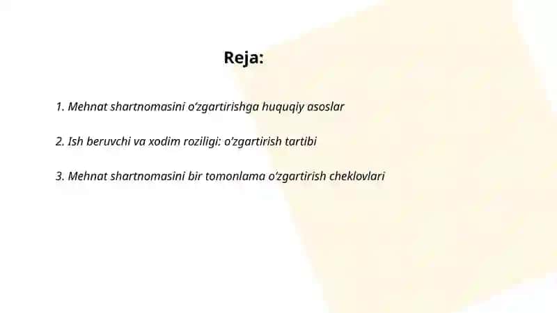 Mehnat shartnomasini oʻzgartirish tartibi 2