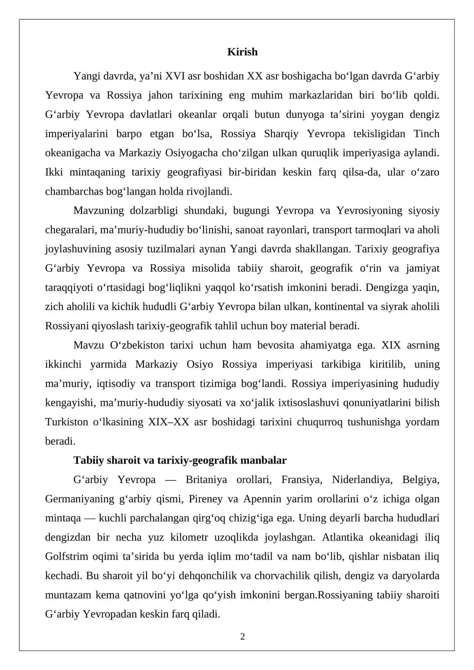 G‘arbiy Yevropa va Rossiyaning tarixiy geografiyasi 2