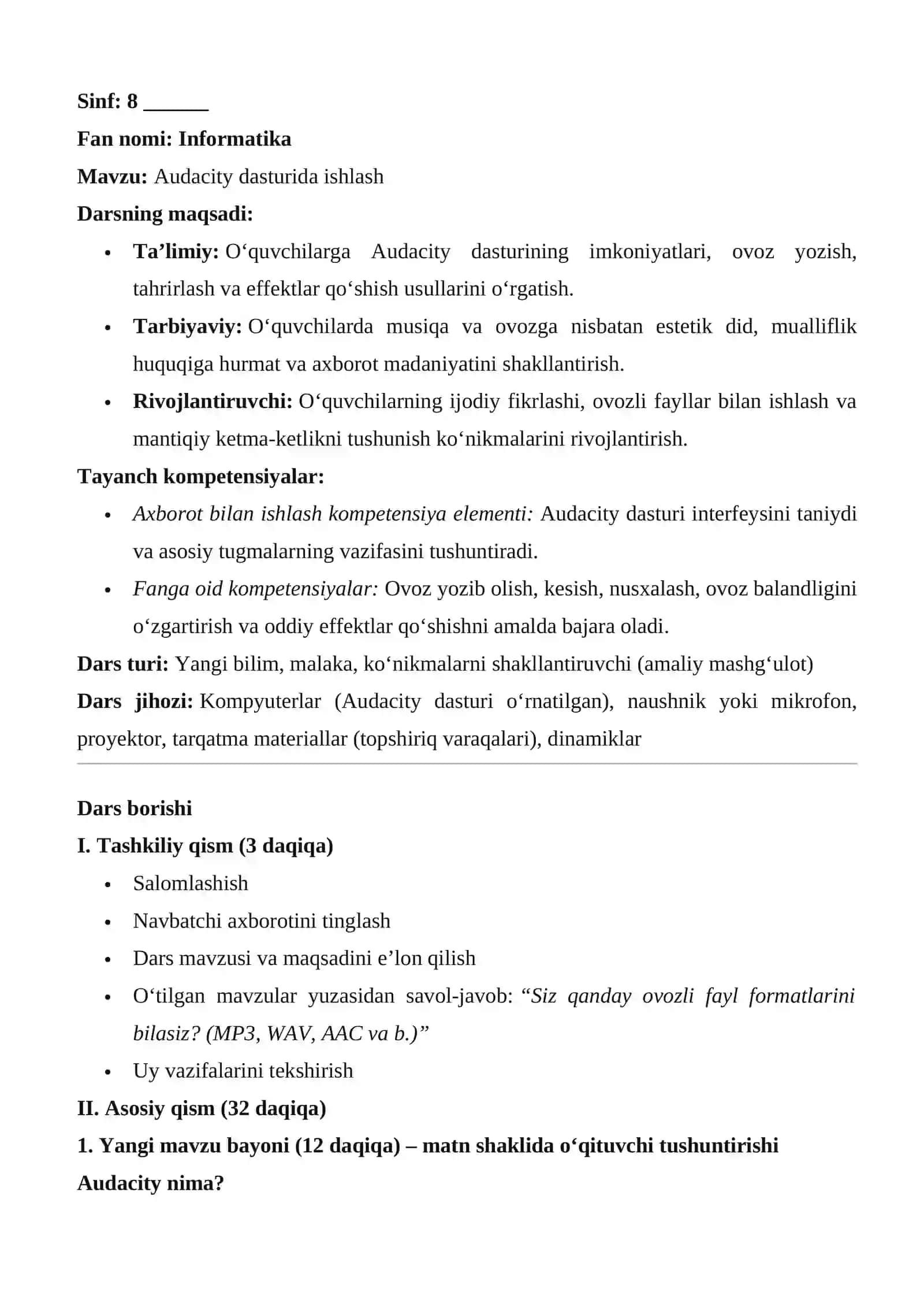 8-sinf informatika ochiq dars ishlanmasi4-chorak 2