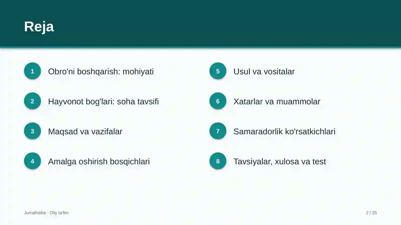 Hayvonot bog'larida obro'ni boshqarish 2