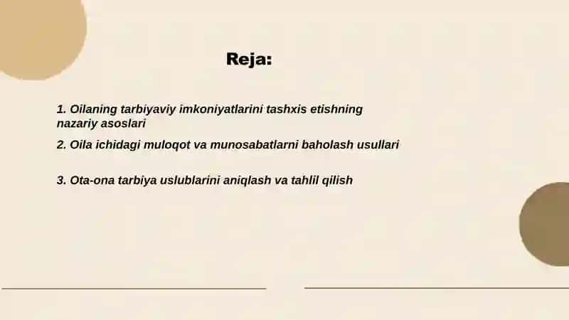 Oilaning tarbiyaviy imkoniyatlarini tashxis etish 2