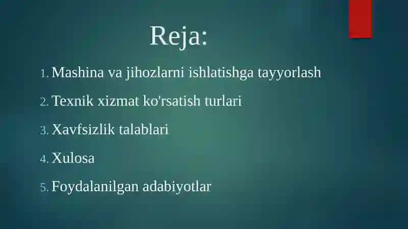 Mashina va jixozlarni ishlatish, ularga texnik xizmat ko‘rsatish 2