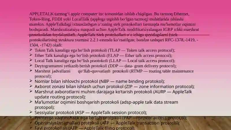 AppleTalk, NetBIOS,WINS protokollari. 2