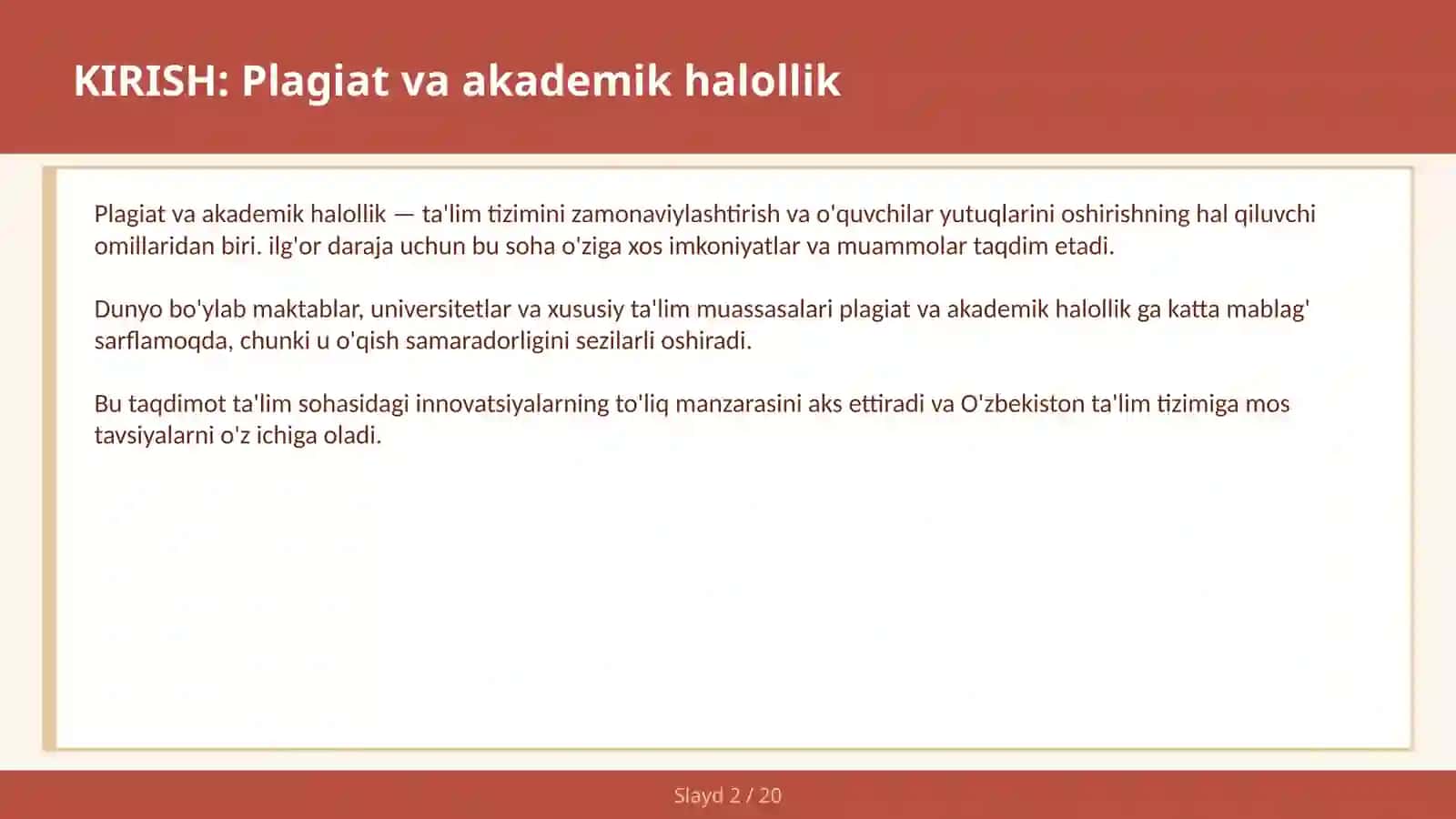 PLAGIAT VA AKADEMIK HALOLLIK 2