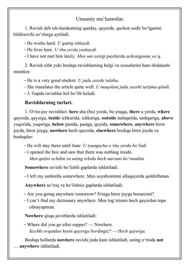 Adverb (Ravishlar) 2