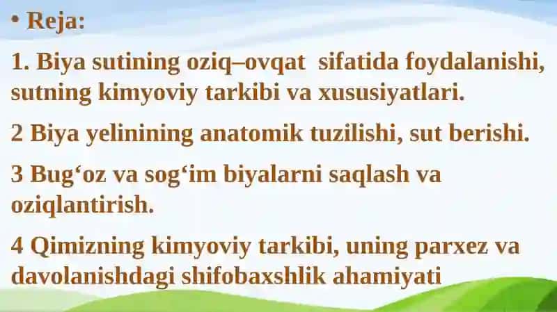 Biyalarning sutmahsuldorligi 2