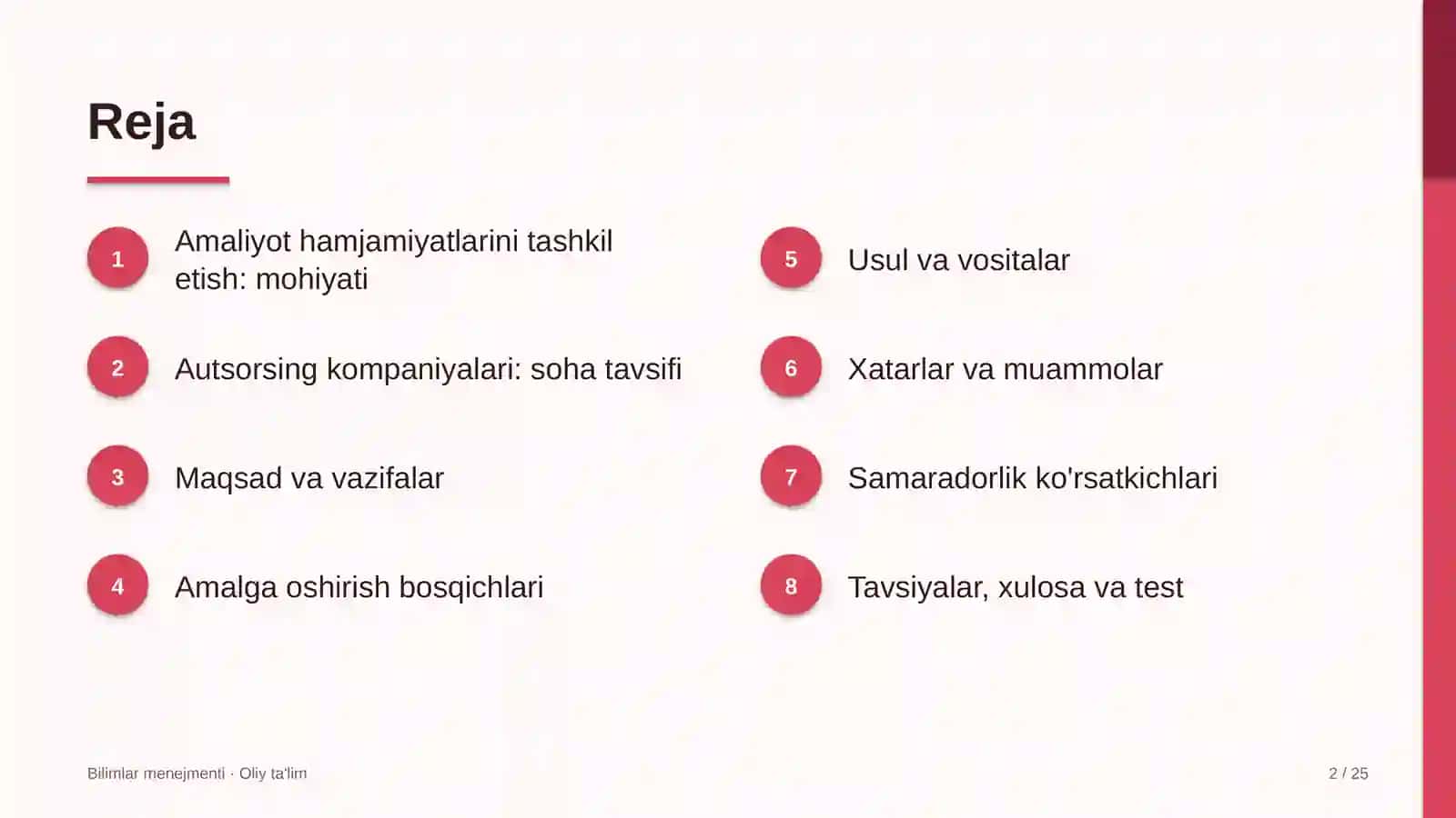 Bilimlar menejmenti · Oliy ta'limgi 2