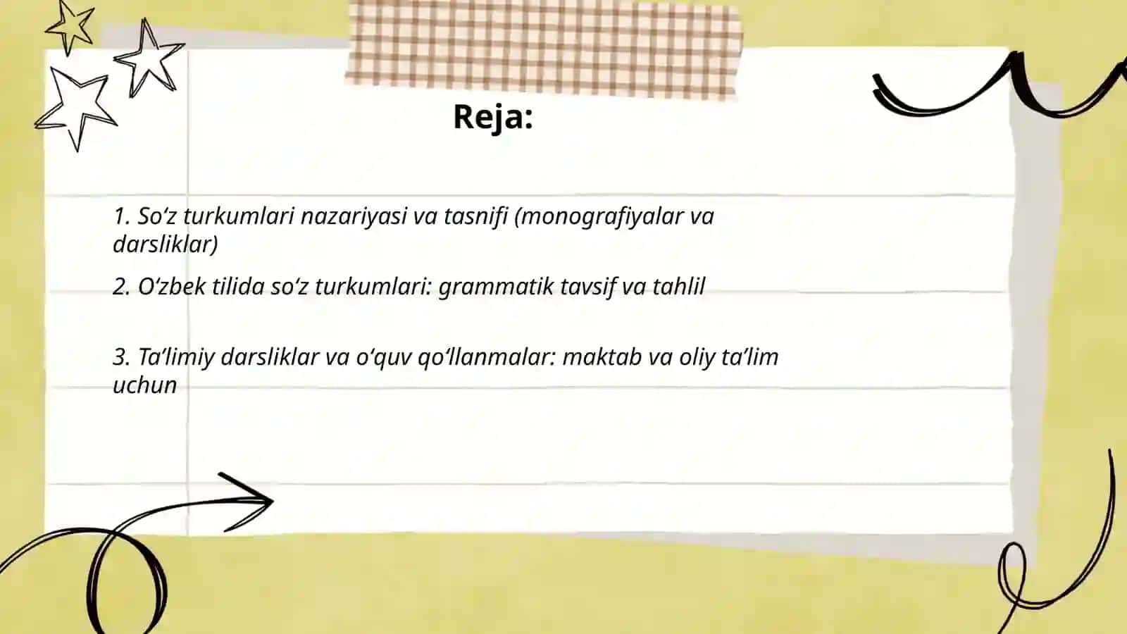 Soʻz turkumlarini oʻrganishga oid adabiyotlar roʻyxatini tuzish 2
