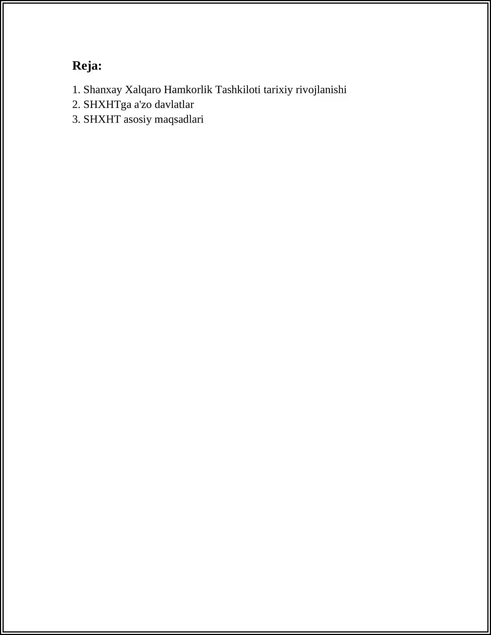 SHANXAY XALQARO HAMKORLIK TASHKILOTI REFERAT 2