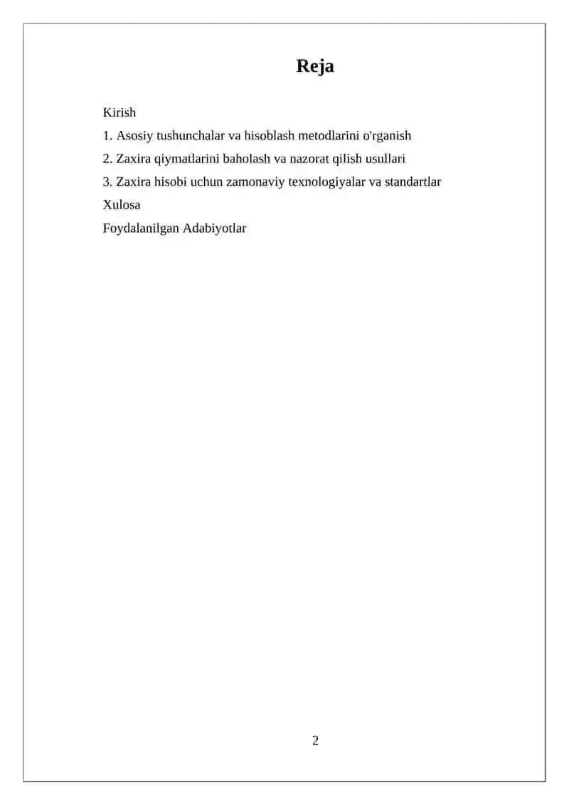 Tavar Moddiy Zaxiralar Hisobi 2