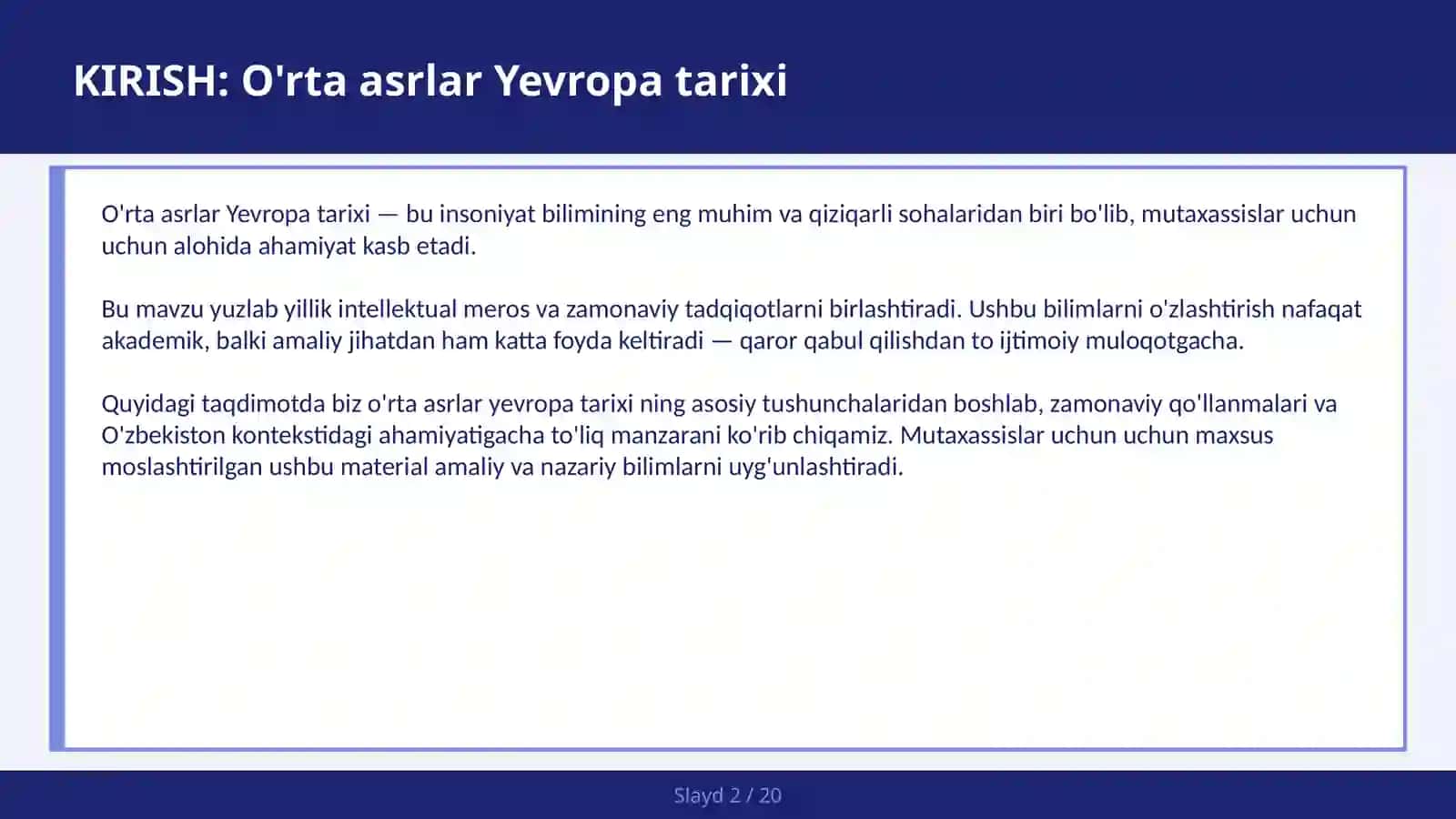 O'RTA ASRLAR YEVROPA TARIXI 2