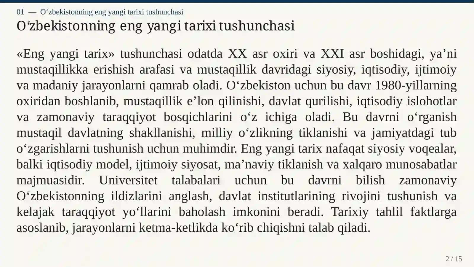 O'ZBEKISTONNING ENG YANGI TARIXI 2