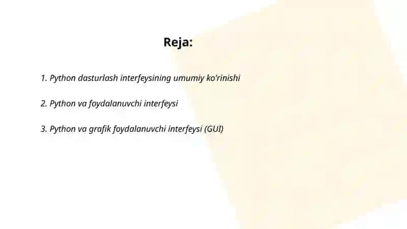 Python dasturlash tilining interfeysi 2