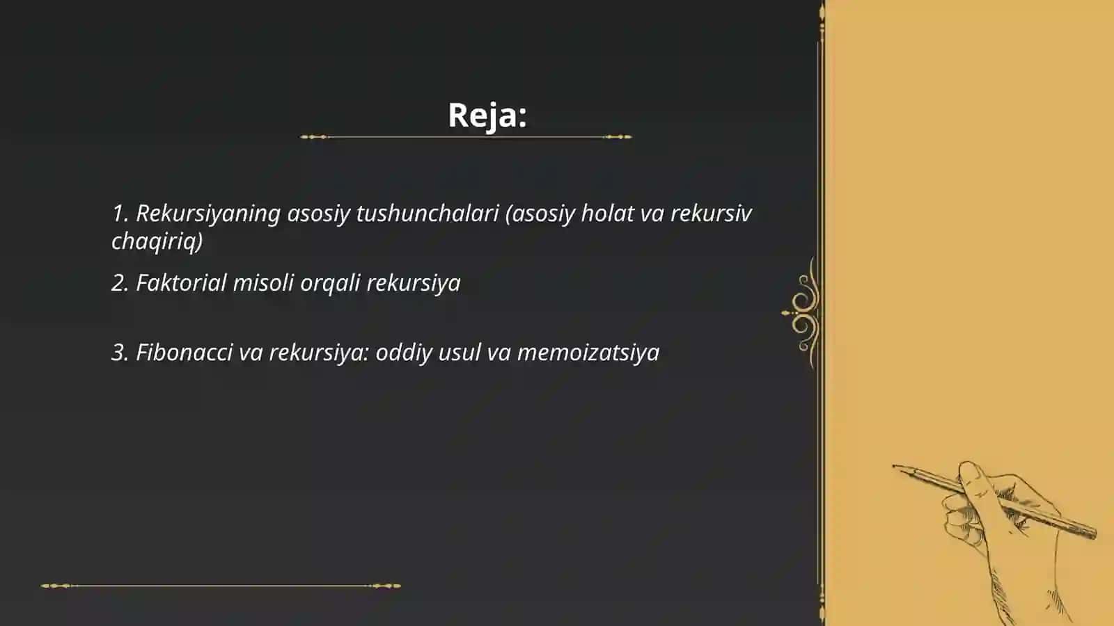 Python dasturlash tilida rekrussiv funksiyalar 2