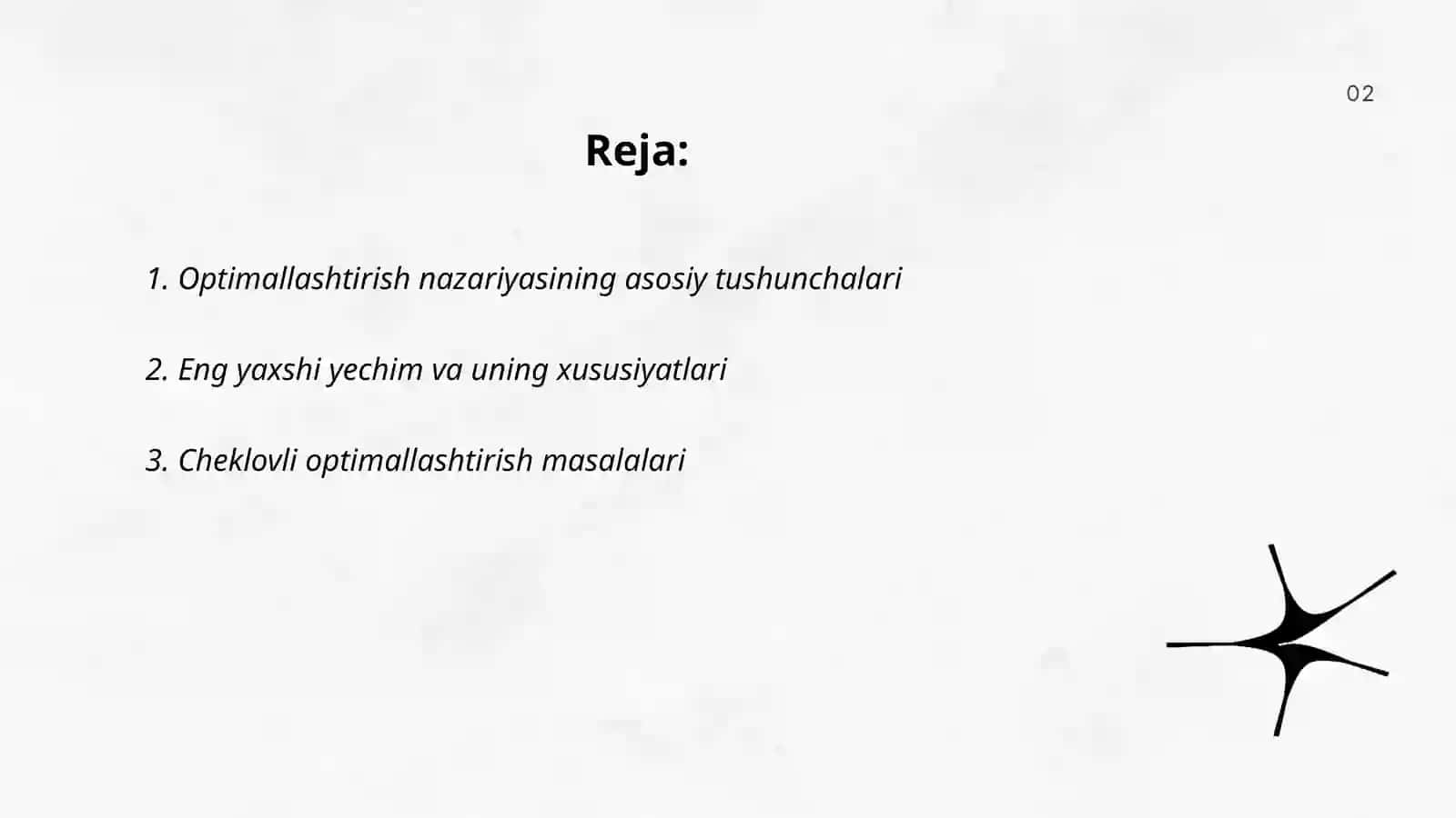 Optimallashtirish nazariyasi 2