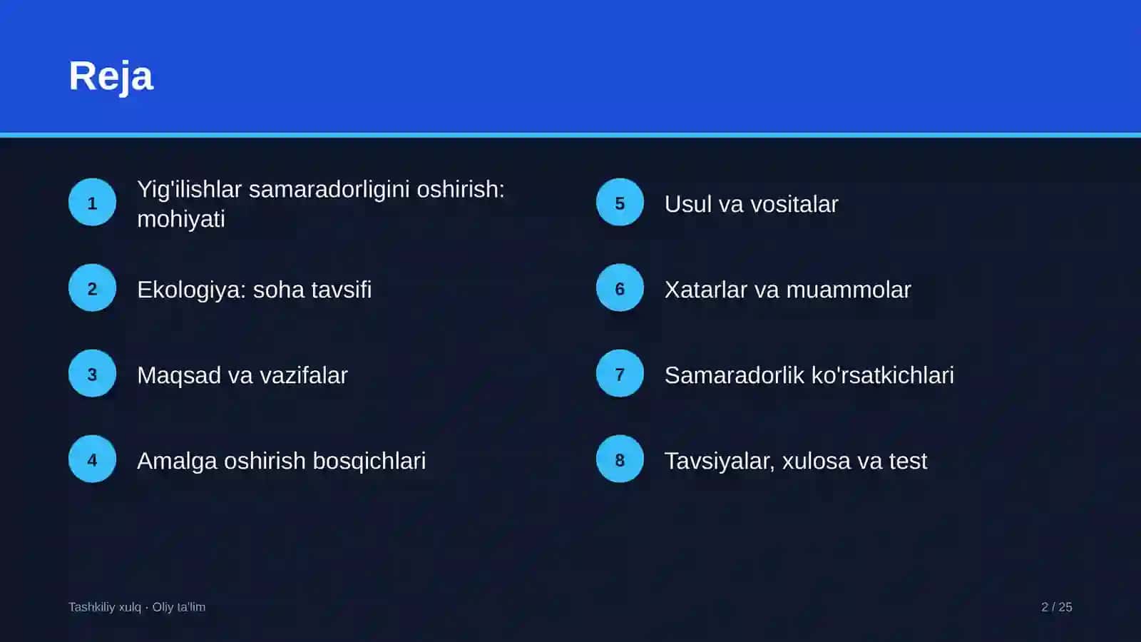 Ekologiya sohasida yig'ilishlar samaradorligini oshirish 2