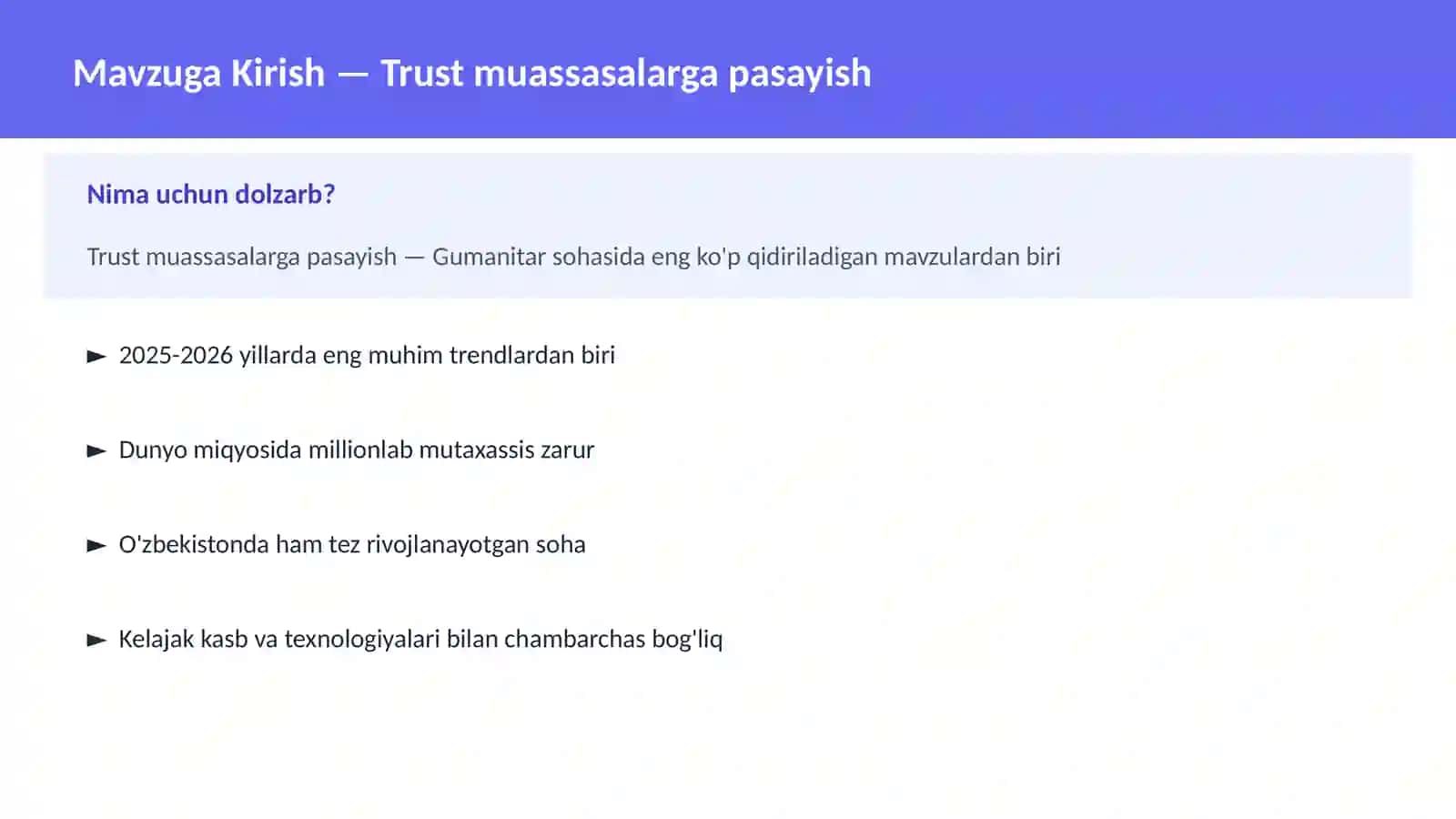 Trust muassasalarga pasayish 2