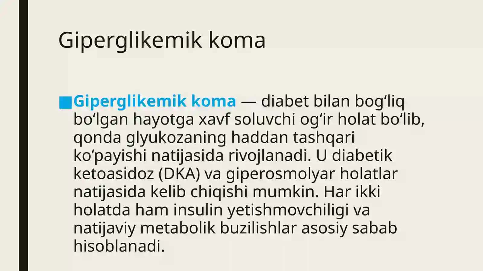 Giperglikemik va gipoglikemik koma 2