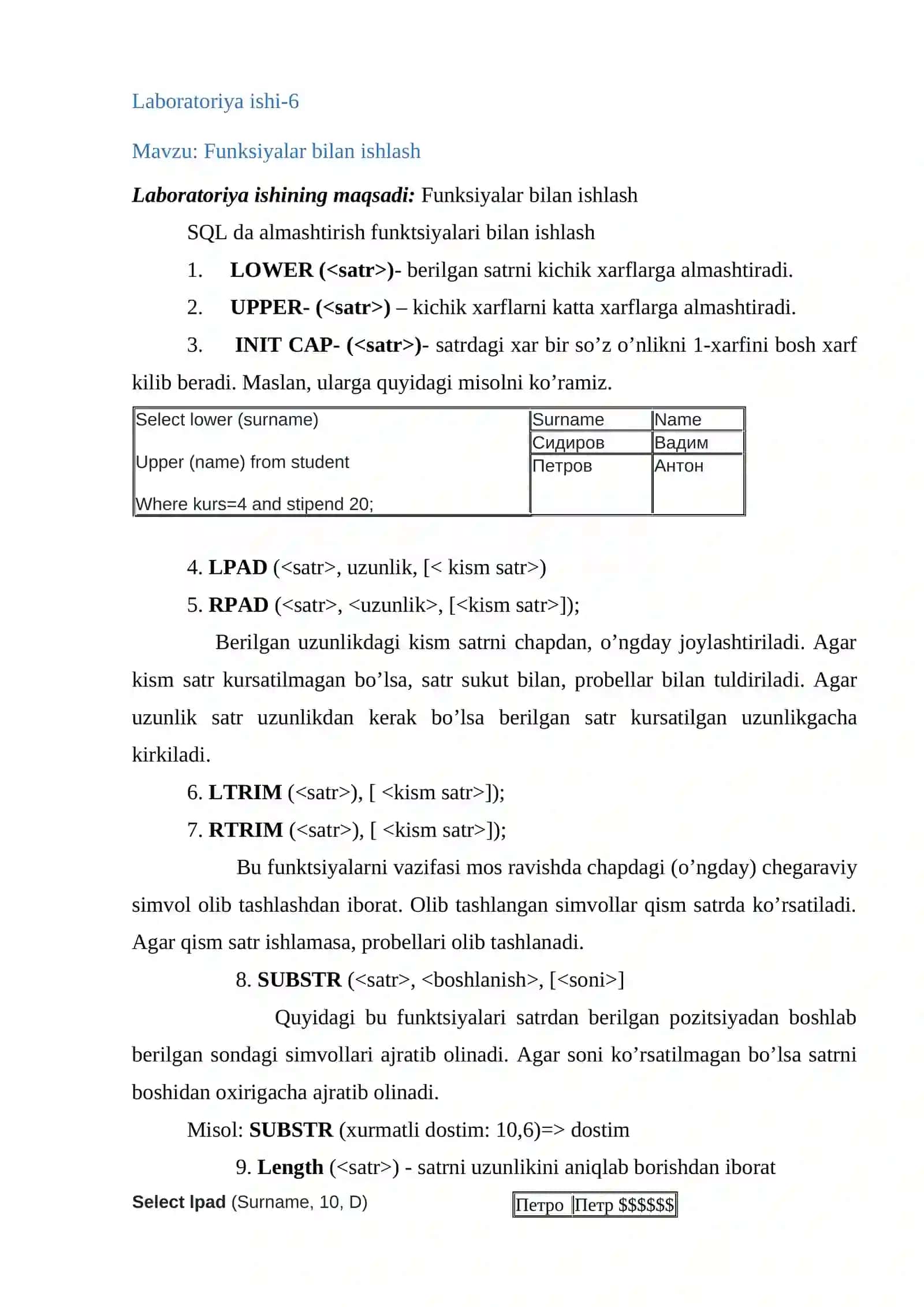 Mavzu: Funksiyalar bilan ishlash 2